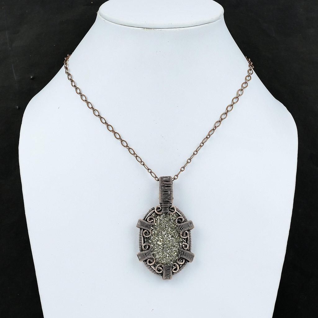 Подвеска Golden Druzy, подвеска из медной проволоки, уникальный дизайн, ювелирные изделия из меди, подвеска из драгоценных камней, ювелирные изделия из проволоки для подарка, подвески ручной работы