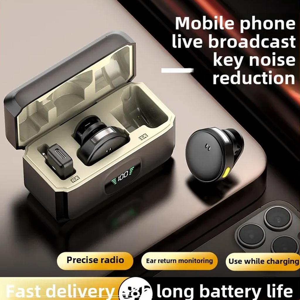Wireless Lavalier Microphone Portable Audio Video Recording Mini Mic For Android Live Broadcast With charging compartment