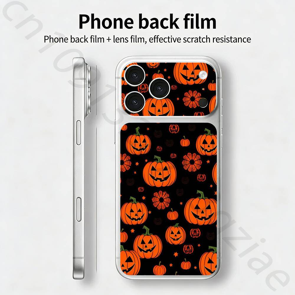 Хэллоуин Милая Тыква Череп Для iPhone 17 pro Max /17 pro Полное Покрытие Наклейка Кожаная Обёртка 3D Цветная Задняя Защитная Плёнка-Наклейка