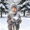 Уютная зимняя шапка на флисовой подкладке 1 комплект Шарф Перчатки для детей, Вязаная в полоску с ветрозащитой Головной убор Детский с помпоном, Малыши Мальчики Девочки Возраст от 3 до 8 лет