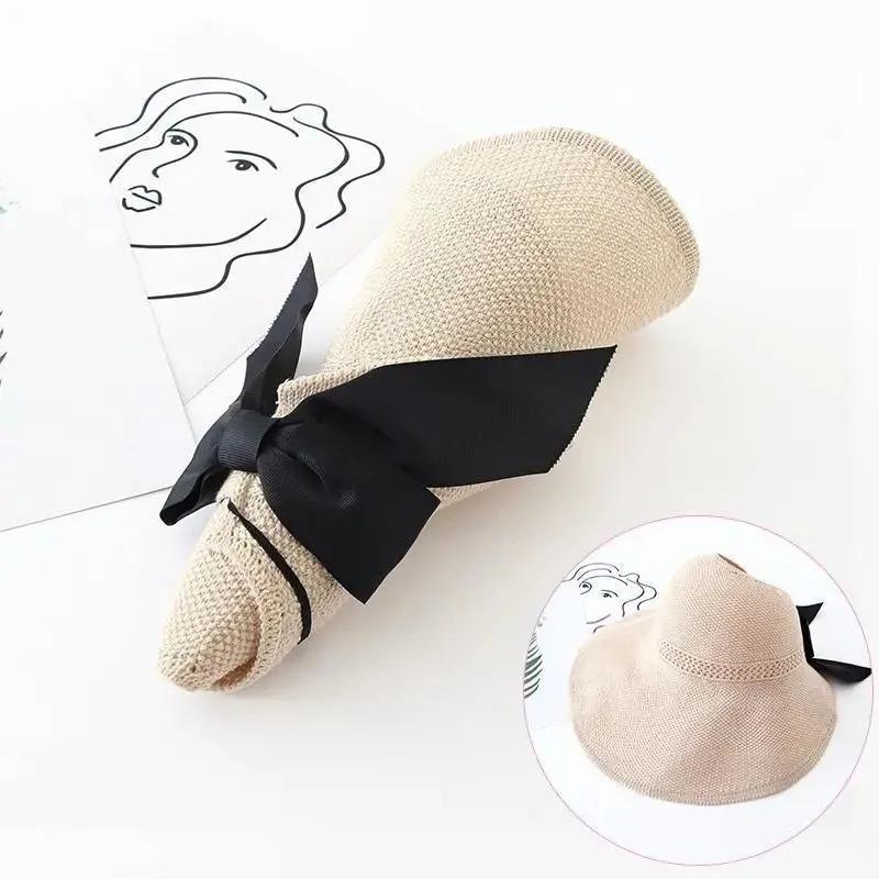 Женская шляпа от солнца с бантом, пустой цилиндр, складная кепка от солнца с большими полями, защитная шляпа от солнца с большими полями, летняя крутая универсальная шляпа