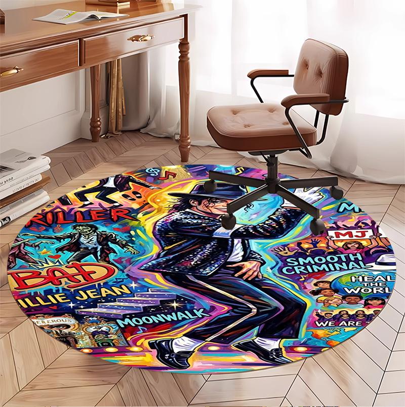 Michael Jackson Pattern Round Rug, Indoor/Outdoor Mat, for Picnic, Gameroom, Bedroom, Office, Living Room, Home Decor Carpet, Birthday Gift