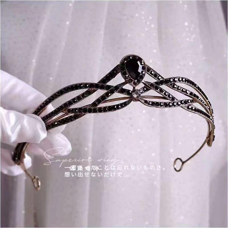 Birthday Crown Baroque Premium Muse Hepburn Style Wedding Bride Black Crown Headgear Princess Hair Accessories