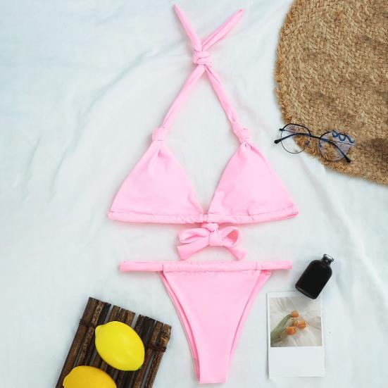 2Pcs/Set Women Bikini Set Halter Padded Wireless Bikini Bra High Waist Swimming