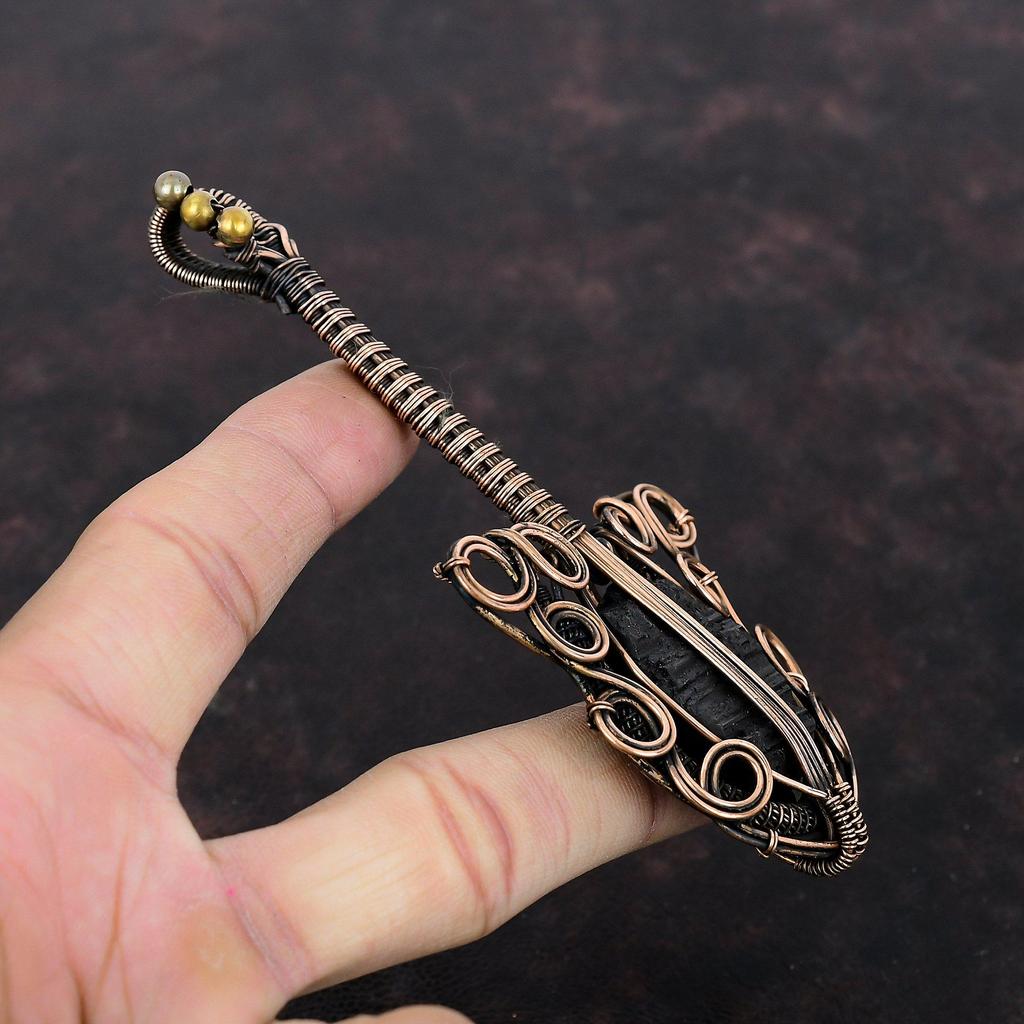 Черный турмалин, грубый кулон, медная проволока, кулон, кулон для гитары, медные украшения, кулон ручной работы, ювелирные изделия из настоящего драгоценного камня, подарок для мамы