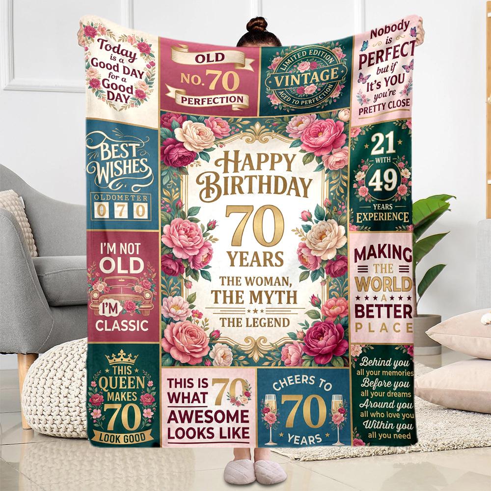 Happy 70th Birthday Celebration Flannel Blanket-Soft and Suitable for Sofas,Beds,Offices,Travel,All Seasons,Great Gift for Holidays and Birthdays.