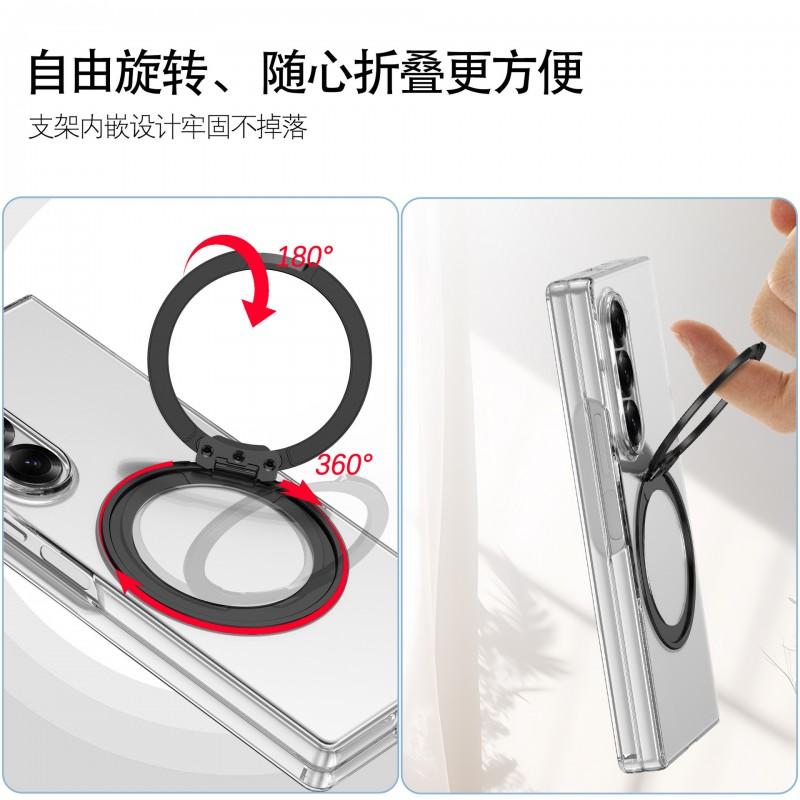Magnetic Phone Case With 360 Rotating Kickstand Wireless Charging Galaxy Z Fold8 Fold7 Fold6 Transparent PC Cover