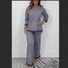 Autumn/Winter European & American Casual Solid Color Knit Long Sleeve & Pants Set