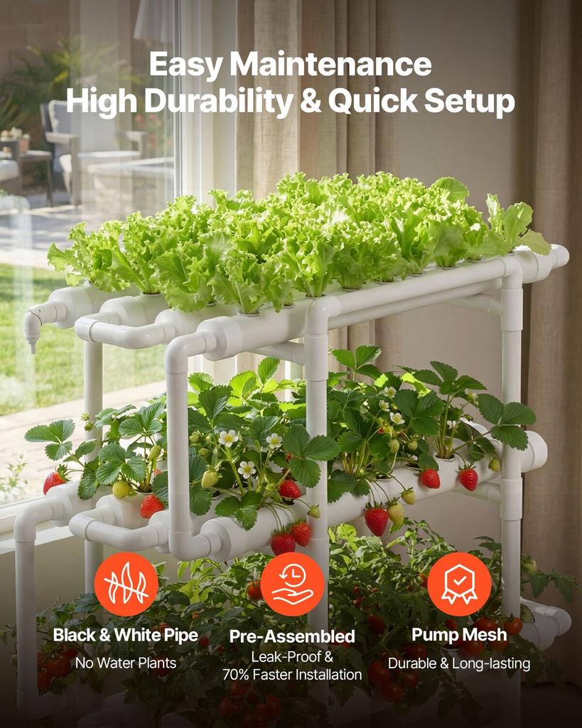 Hydroponics Growing System Kit, 3-Tier 108 Sites UPVC Pipe Hydroponic Grow Kit with Timed Irrigation, Thickened Hydroponic Pipes, Indoor Home Garden
