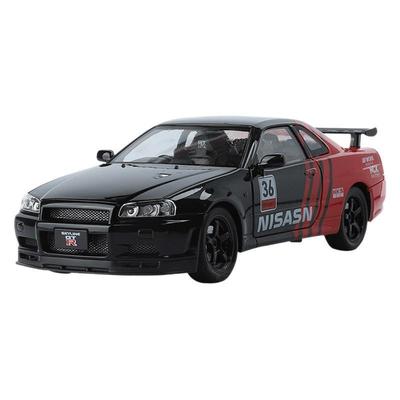 1/24 Nissan GTR R34 Skylin Модифицированный автомобиль Модель автомобиля из сплава Звук и свет Детская игрушка Коллекционные предметы Подарок на день рождения