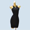 Halterneck Sunken Stripe Silm Bodycon Dress Narrow Shoulder Knitting Dress Black Inner Sling Dress