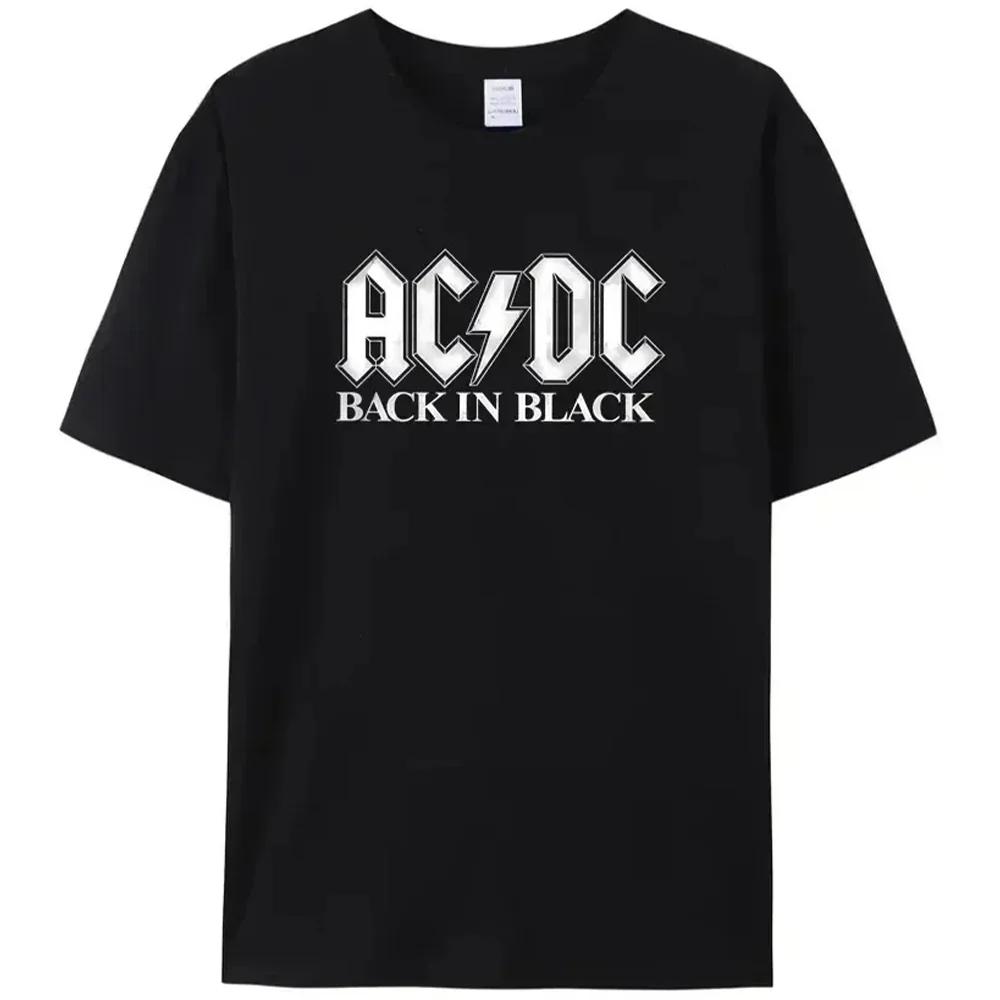 Retro Men's AC-DC Printed Black Cotton Shirt Men's Comfortable Casual Street Popular Hell's Bell T-shirt Man Clothes Top Tees