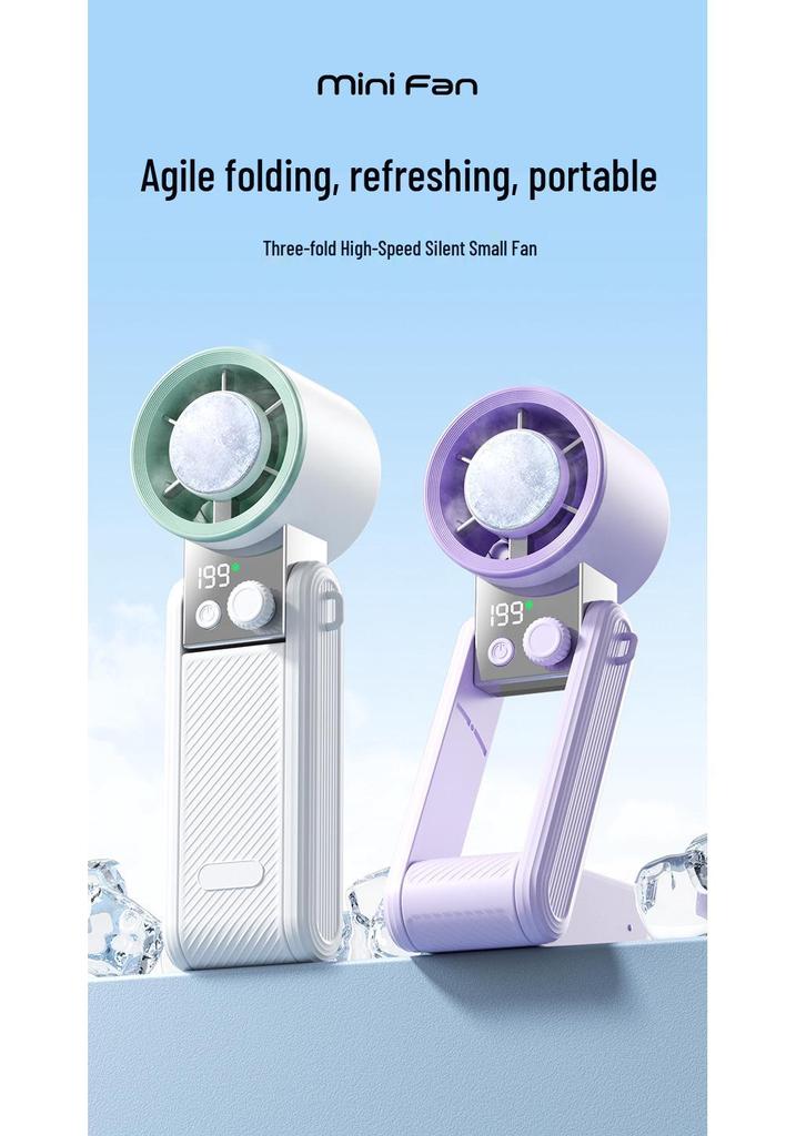 Portable Handheld Cooling Fan with Digital Display, Long Battery Life, USB Rechargeable, Foldable Design for Outdoor Use