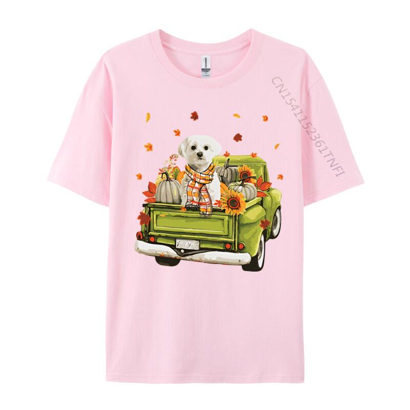 Party Happy Fall Yall Maltese Dog On Truck Tshirt Top Tshirts Rife Tops Tees Cotton Men Cute Style Cotton Graphic Tees