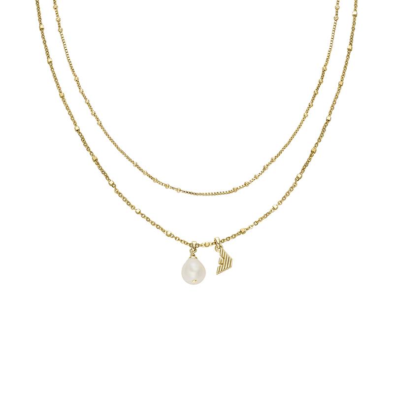 Emporio Armani Серия Жемчуг Двойная Цепь Многослойный Дизайн Легкое Универсальное Ожерелье Женское ожерелье Золотая Латунь EGS3273710