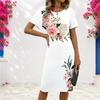 Women Plus Size Black Pink Butterfly Floral Printed Round Neck Short Sleeve Fitted Dress