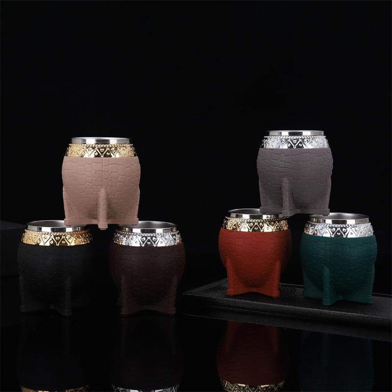 Набор для чая из матовой нержавеющей стали с двойными стенками, контейнер для кофе, кофейные чашки с плоским дном, текстурная чашка-яичная скорлупа, идеально подходит для чая