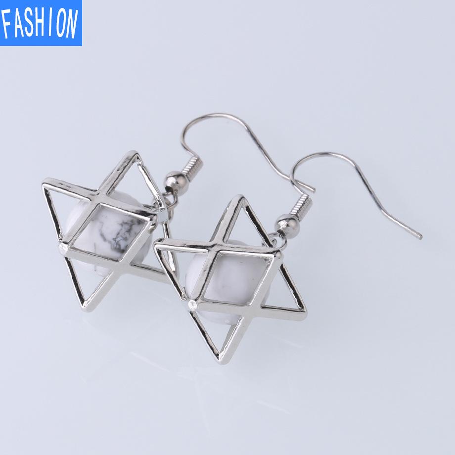 Серьги Melcaba Jewelry полые шестиконечные звезды клетка натуральный кристалл преувеличенные серьги женские серьги