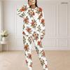 Women Plus Size White Floral Printed Two Piece Set Round Neck Long Sleeve Top And Long Pants
