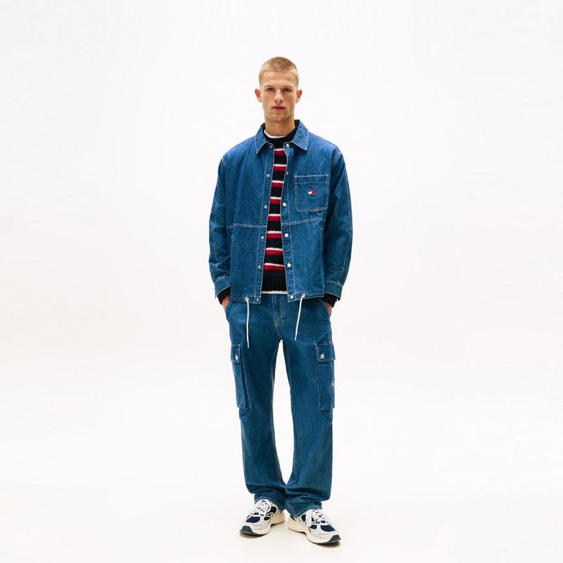 Tommy Hilfiger Мужская джинсовая куртка свободного кроя с принтом в американском винтажном стиле и кулиской по низу jackets DM0DM22136