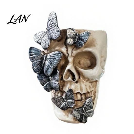 Personalized Resin Crafts Black Butterfly Skull Vase, Skeleton Pen Holder, Gothic Flower Vase Arrangement Container, Creative Desktop Organizer
