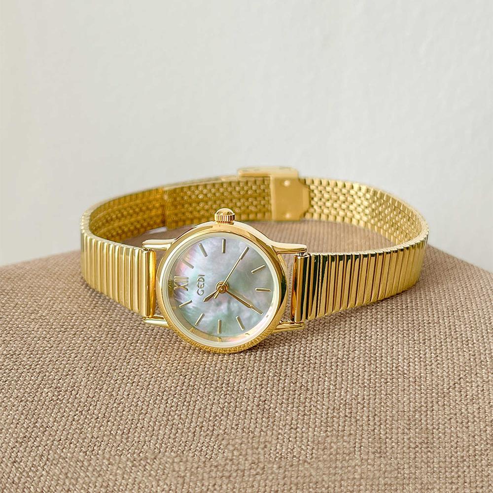 GEDI Women's Quartz Watch Steel Gold Vintage Watches Girlfriend Luxury Waterproof Fashionable Wristwatch Woman Elegant