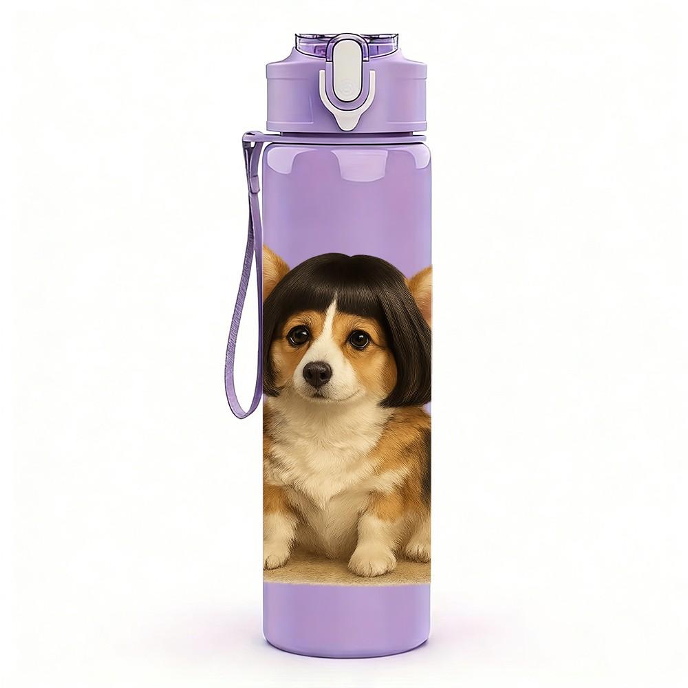 1PC Corgi Puppy Classic Portrait 750ml Color Plastic Sports Water Bottle Leakproof Flip Straw Lid Suitable for Sports Office Home Use