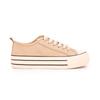 Women's Beige Canvas Sneakers with Striped Sole