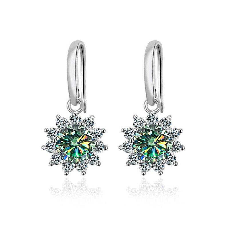 BagueRingen Women's Sterling Silver 925 Jewelry 1 Carat Moissanite Diamond Drop Earrings Sunflower Shaped Ear-drops Gift