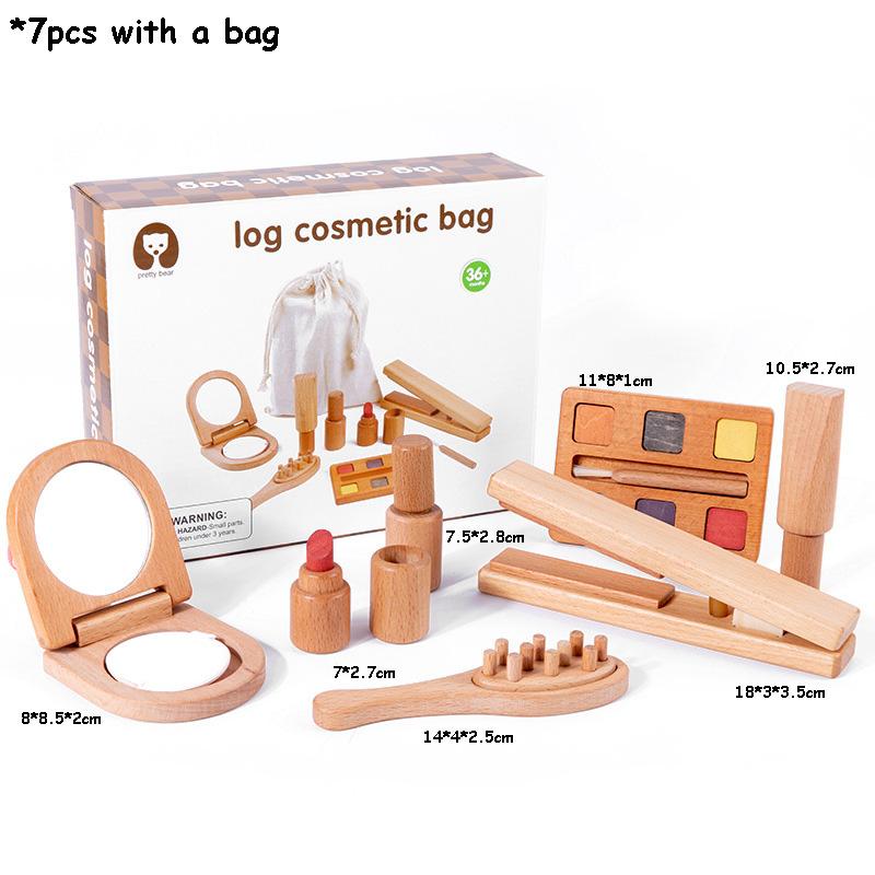 Wooden Pretend Play Makeup Toys For Girls Simulation Cosmetics Kit Toddler Lipstick Eye Shadow Sets Beauty Dress Up Gift For Kid