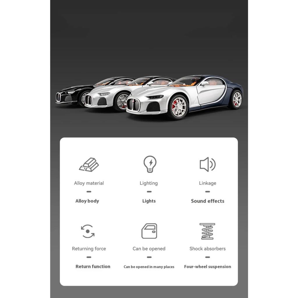 1/24 Bugatti Atlantic Роскошный Спортивный Автомобиль Модель из Сплава, Имитация Звука и Света, Окрашенный Салон, Восстановленные Детали, Настольные Украшения