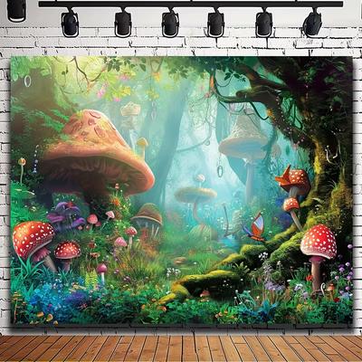Фантастический Зеленый Грибной Лес, 2D Фон для Студийной Фотосъемки и Мероприятий