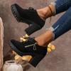 Fashion High Heel Low Top Fall New Women Boots 2025 Round Metal Buckle Front Lace-Up Side Zip Non-Slip Platform Block Heel Boots