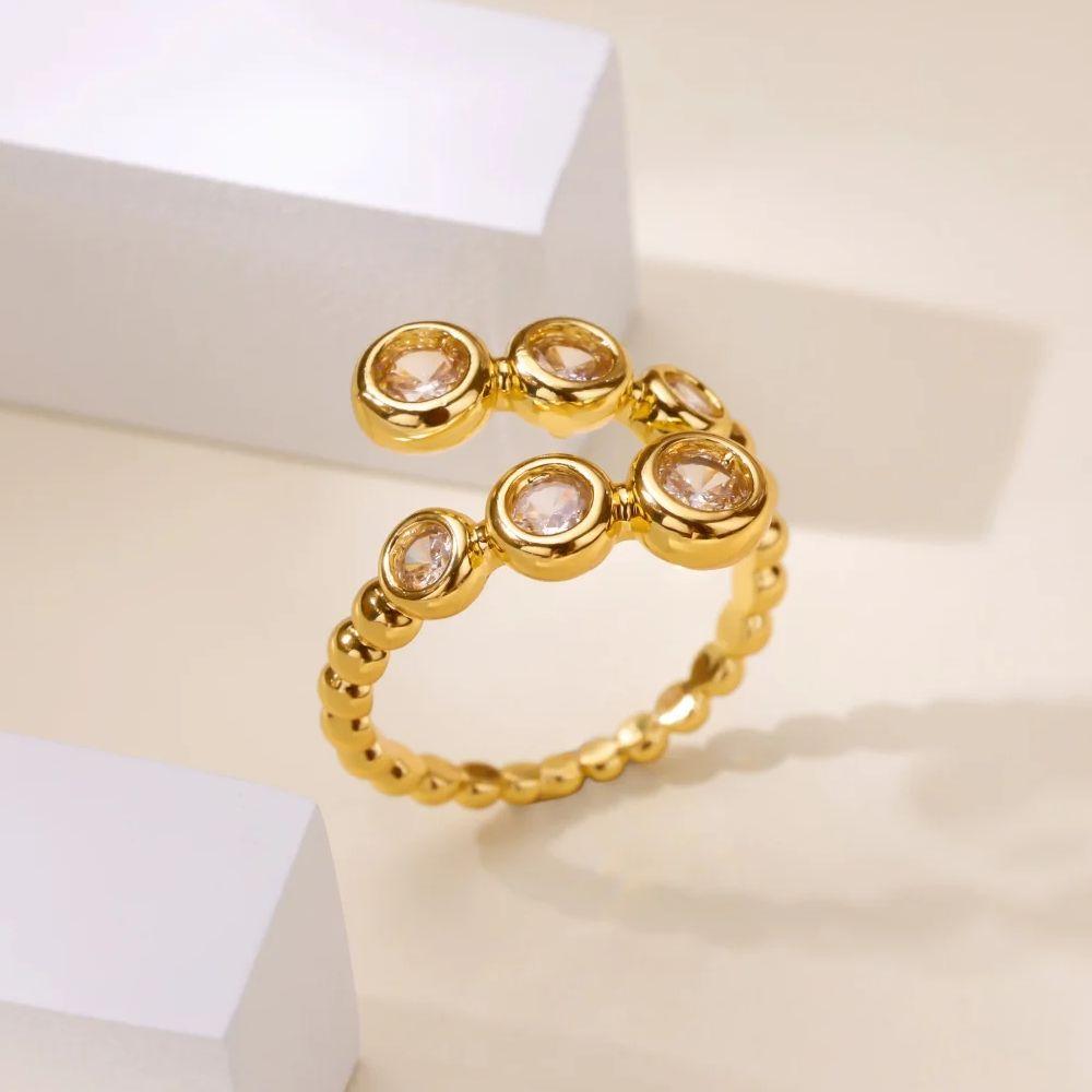 Розовый цирконий Нержавеющая сталь Кольцо для женщин Позолоченное 18K Не тускнеющее Открытое кольцо Свадебные украшения Аксессуары для выпускного Новогодний подарок