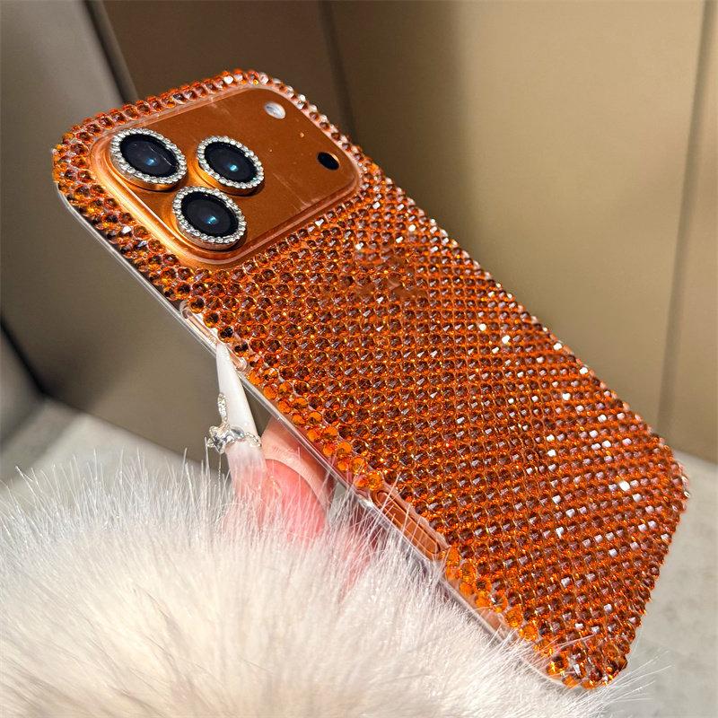 Популярный оранжевый блестящий чехол со стразами для iPhone 17 Pro Max Air 11 12 13 14 15 16 ProMax Сияющая задняя крышка