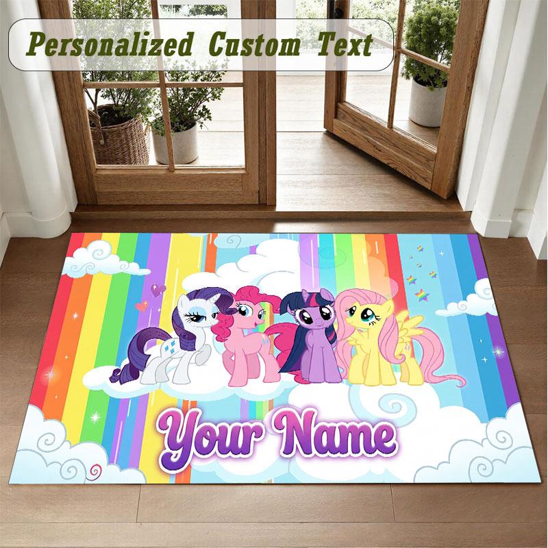 Crystal Velvet Square Rug Custom NameMy Little Pony Pattern Non Slip Home Floor Decor Rug