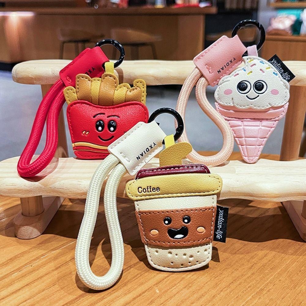 Funny Coffee Cup Shape Keychain Cartoon Car Key Ring Simulation Food Ice Cream Pendant Girl