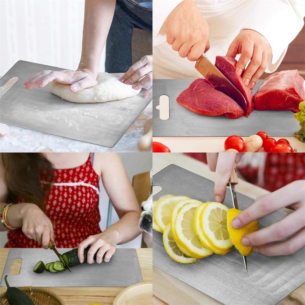 Разделочные доски из титана для кухни, нержавеющая доска, утолщенная, двухсторонняя, пищевая, портативная, для фруктов, овощей, хлеба, разделочная доска
