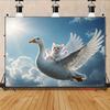 2D plane white cat riding wild goose flying background cloth party holiday decoration Room decoration polyester