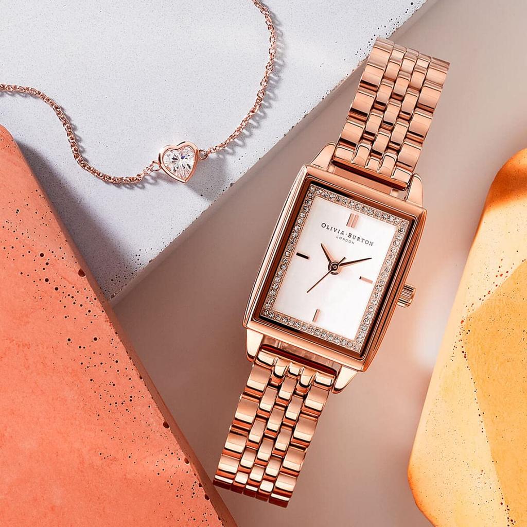 Авторизованный дистрибьютор Olivia Burton Watch ob24000014 Townhouse 21 мм Прямоугольный браслет из белого золота с гвоздикой [OLIVIA BURTON] Женские и