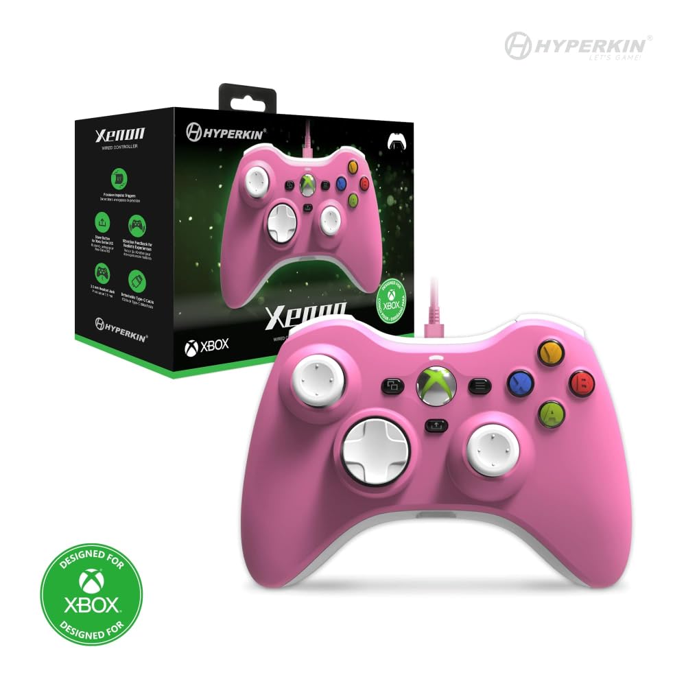 Проводной контроллер Xenon для Xbox Series, розовый, с лицензией, для XS/Xbox One/ПК (Виндовс 10/11) (Официально Продукт)
