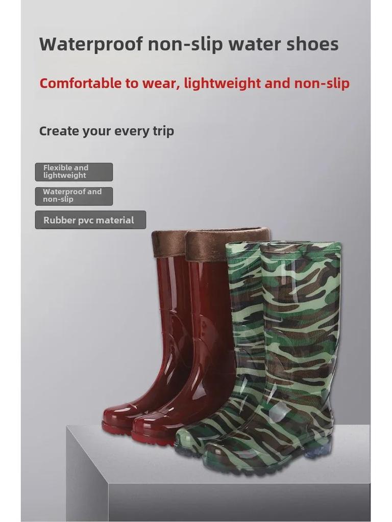 Бесплатная доставка: Мужские высокие резиновые сапоги, теплая сетка, нескользящие, износостойкие, строительные, с длинным берцем, резиновые водолазные сапоги.