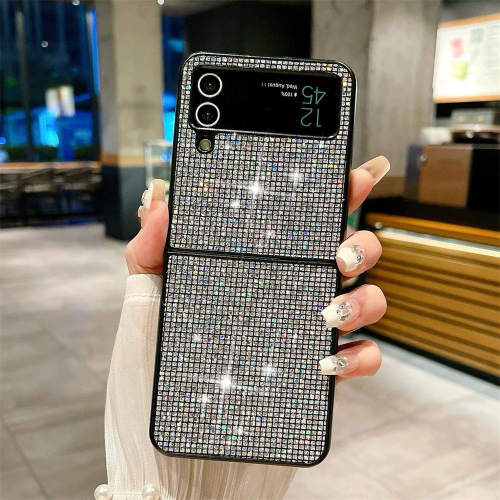 Shockproof Back Cover Luxury Glitter Bling Diamond Pattern Phone Case For Samsung Z Flip 6 5 3 4 Rhinestone Laser Shing Colorful