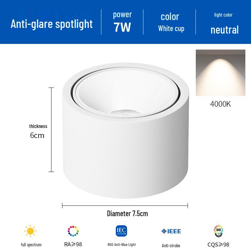 Ultra-Thin Adjustable Angle Anti-Glare Bullseye Spotlight for Living Room Ceiling