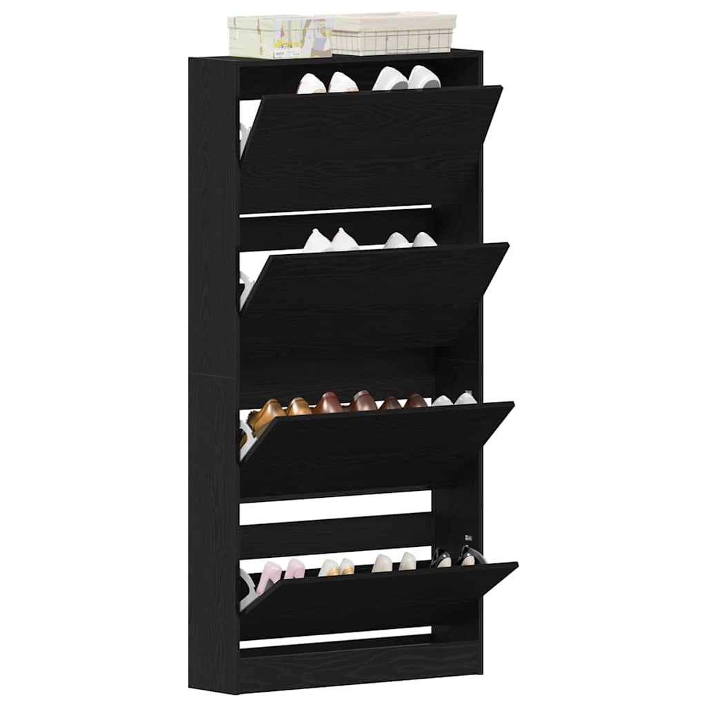 Shoe Cabinet with Shelf Black Oak Effect 80 x 21 x 163.5 cm