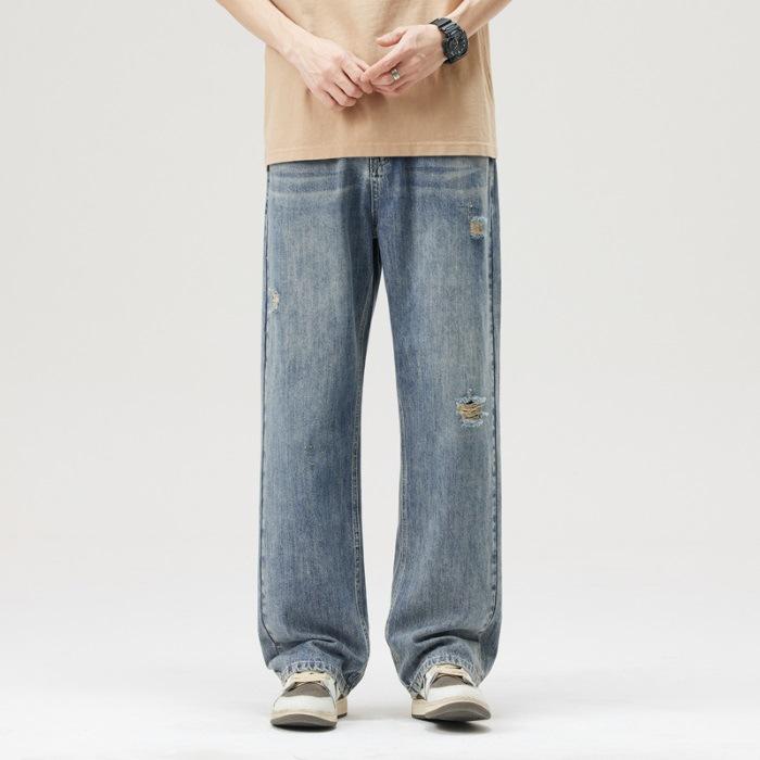 Новые весенне-летние свободные широкие брюки прямого кроя в стиле хай-стрит, ретро, рваные джинсы для мужчин