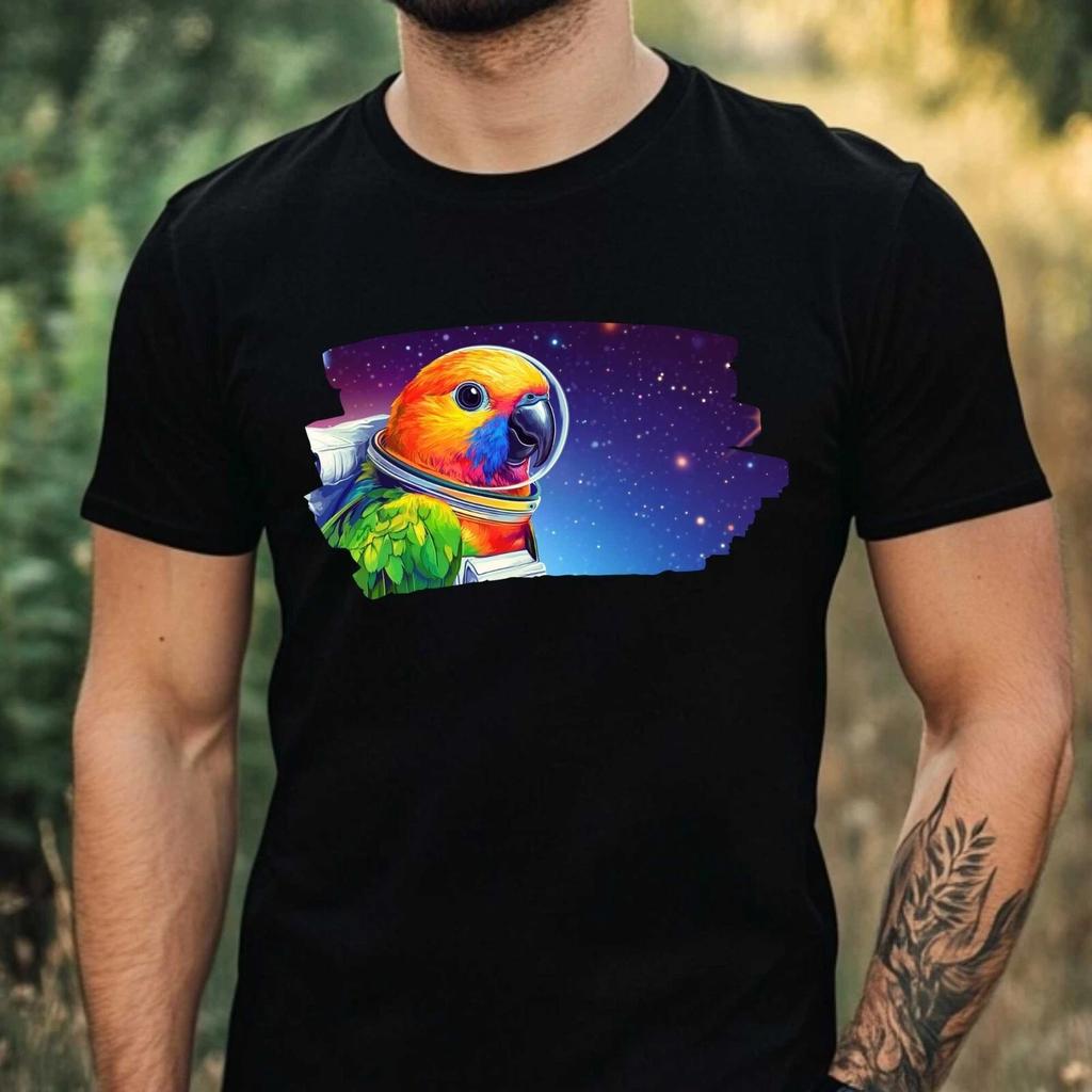 T-Shirt Herren Regenbogenlori als Astronaut Motiv Baumwolle Größe XS bis 5XL