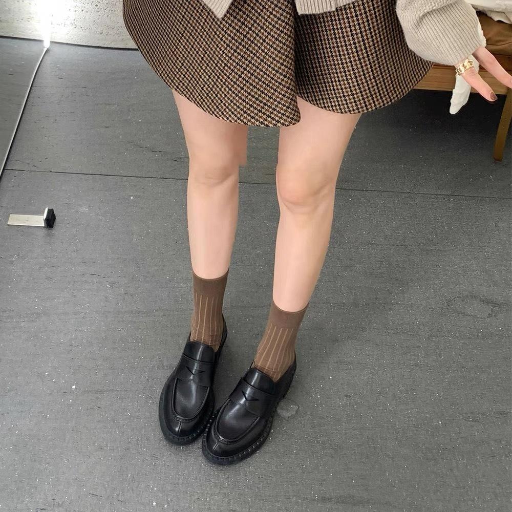 Версия из коровьей кожи~ Женские лоферы на платформе из натуральной кожи, черные, с круглым носком, на толстом каблуке, одинарная обувь, ретро, британские, ленивые, маленькие кожаные туфли