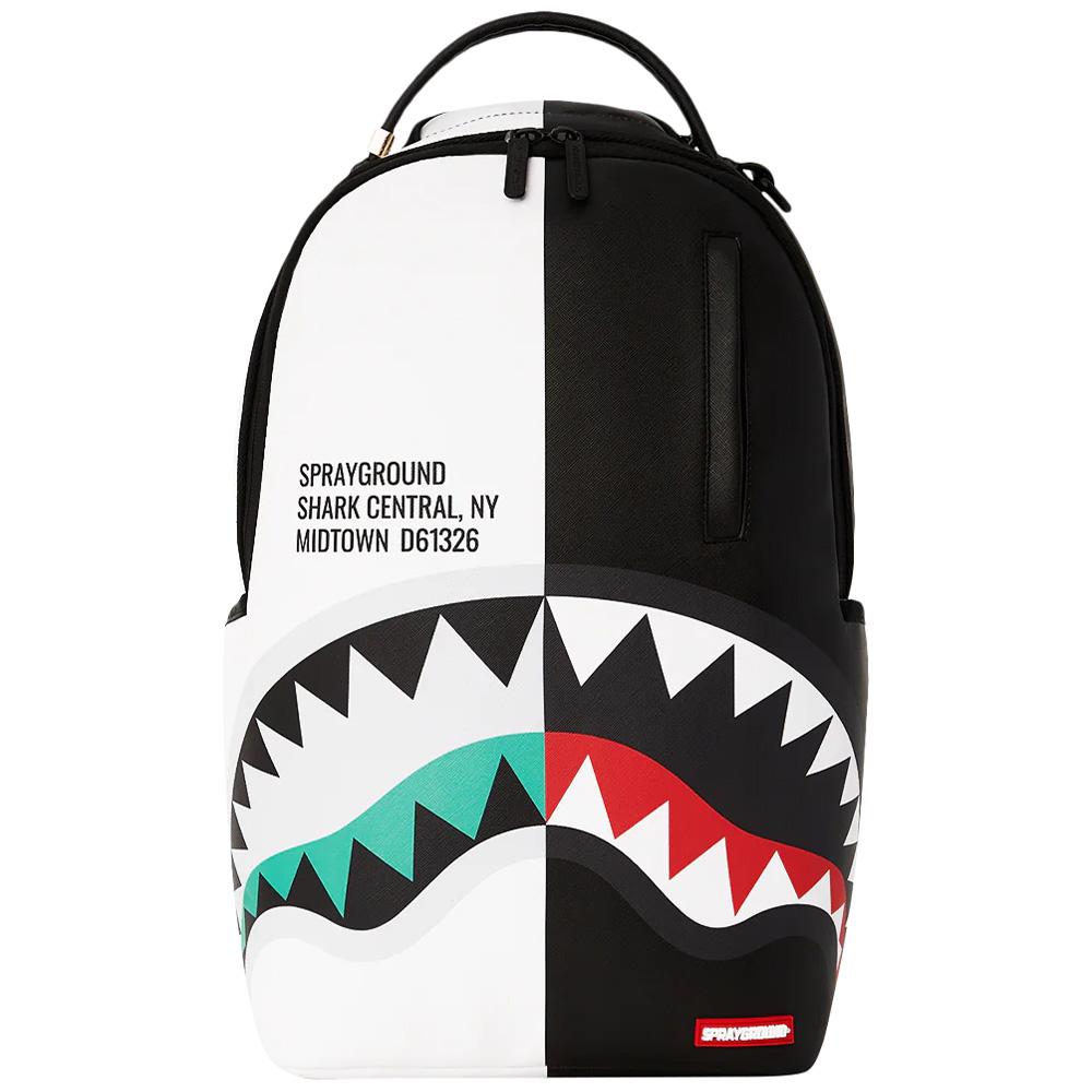 Sprayground Рюкзак унисекс с большим логотипом акулы, рисунком пасти акулы, черно-белой цветовой блокировкой, ПВХ, W1035717