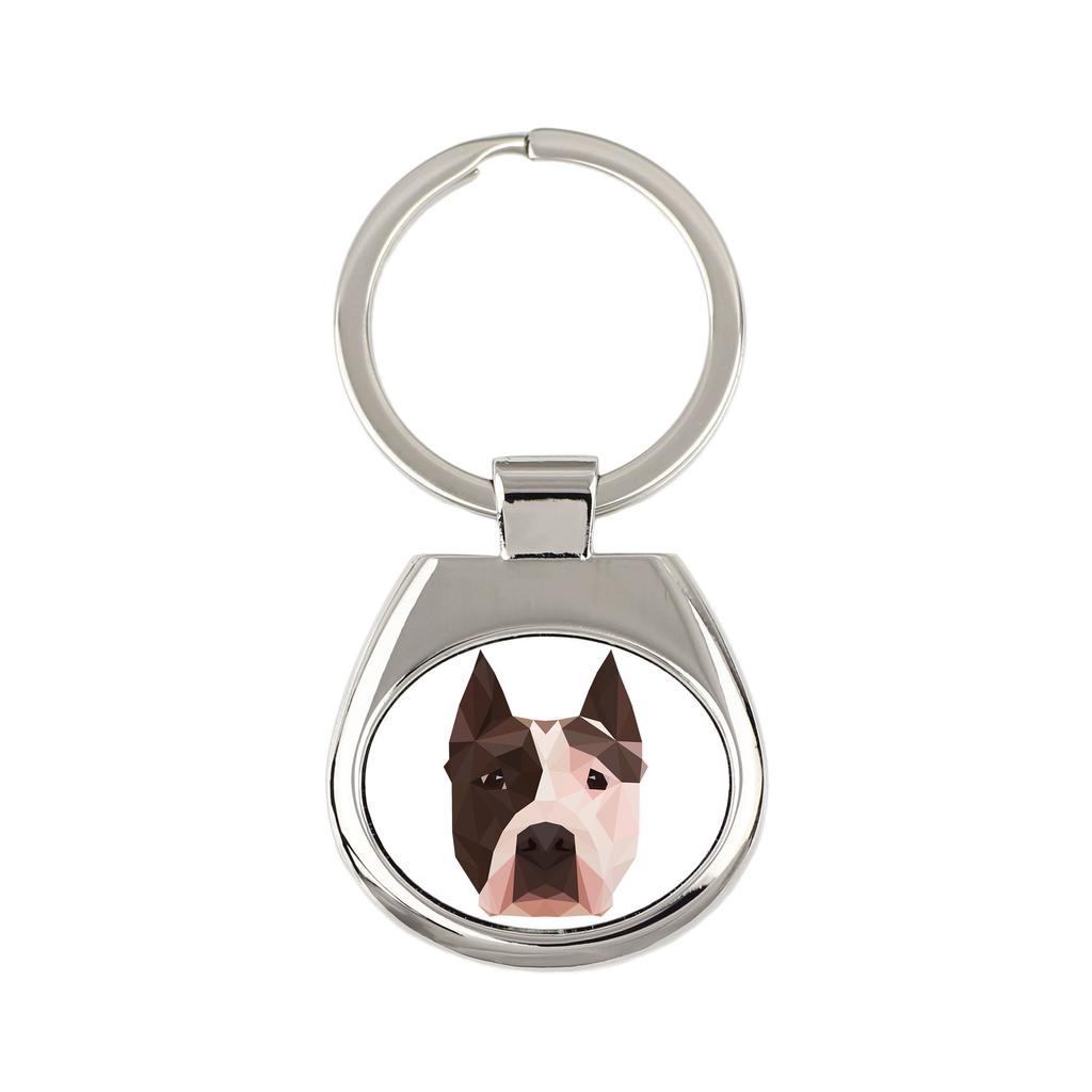 American Staffordshire Terrier, Amstaff - Geometric Keychain with a Photo and the Inscription Art-Dog